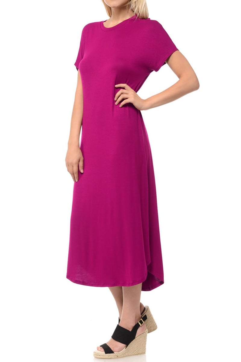 iconic luxe Women's Casual Loose-Fit Midi T-Shirt Dress â€“ Short Sleeve, Soft Stretchy Fabric, Lightweight Medium Magenta - Image 3